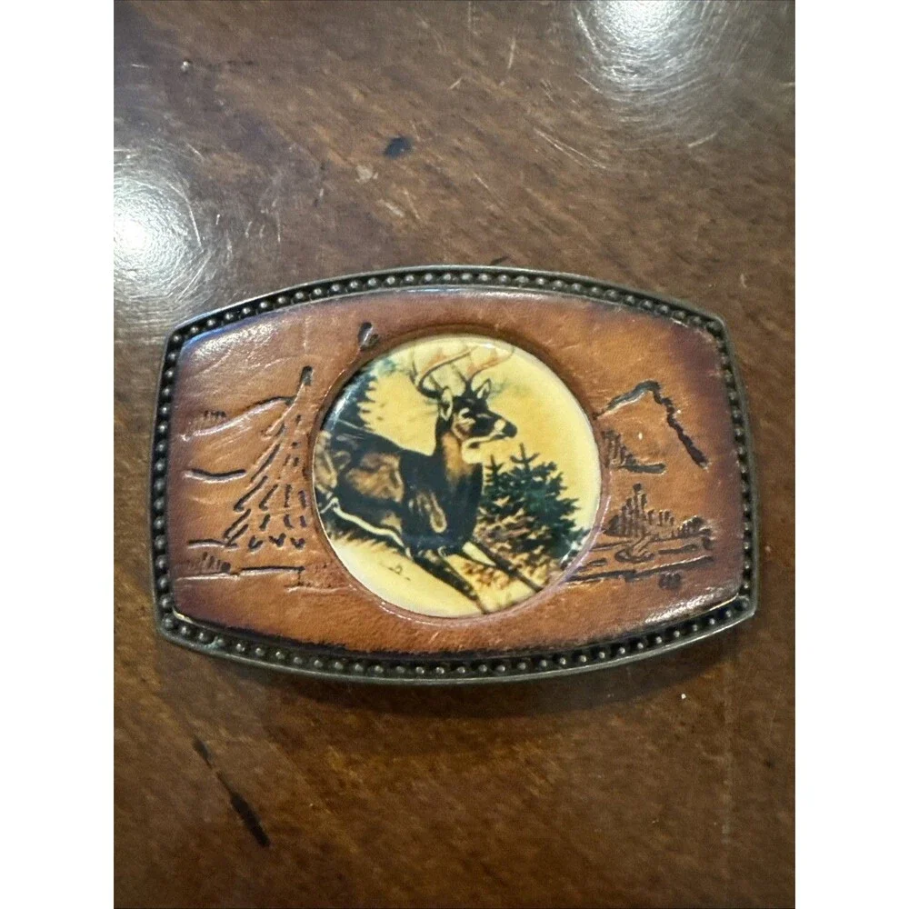 Vintage Alumaline Belt Buckle 4108 BB-317 Leather Metal Face Buck Deer READ